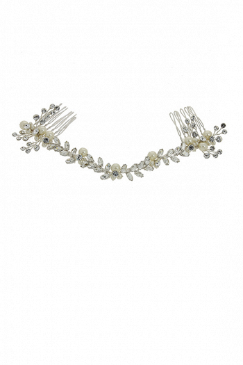 Мягкая диадема МД018 с жемчугом и кристаллами, цвет серебро ручная работа в свадебном салоне Princesse de Paris