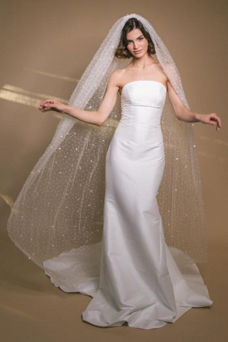 Фата БЛЕСК классика длинная блестящая одноярусная цвет белый молочный купить в СПБ.