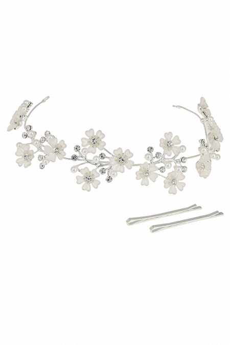 Мягкая диадема МД010 с жемчугом и кристаллами, цвет серебро ручная работа в свадебном салоне Princesse de Paris