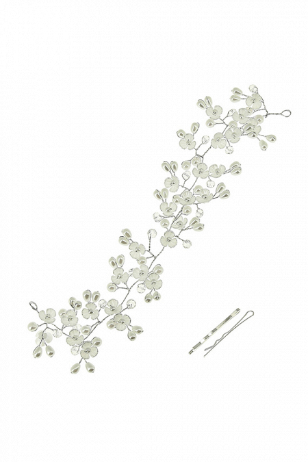 Мягкая диадема МД013 с жемчугом и кристаллами, цвет серебро ручная работа в свадебном салоне Princesse de Paris