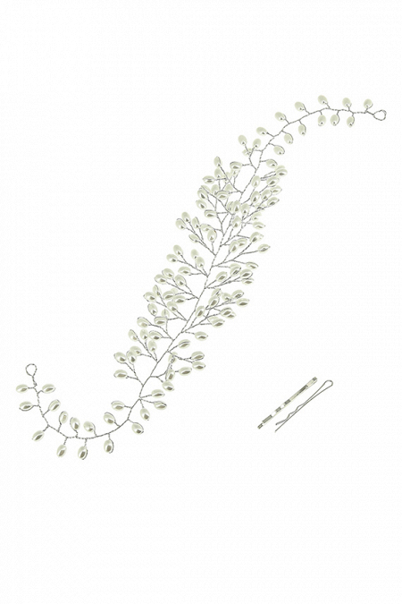 Мягкая диадема МД015 с жемчугом, цвет серебро ручная работа в свадебном салоне Princesse de Paris