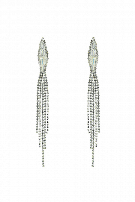 Длинные серьги СС002 со стразами и цирконами в стиле водопад, цвет серебро в свадебном салоне Princesse de Paris