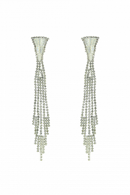 Длинные серьги СС003 со стразами и цирконами в стиле водопад, цвет серебро в свадебном салоне Princesse de Paris
