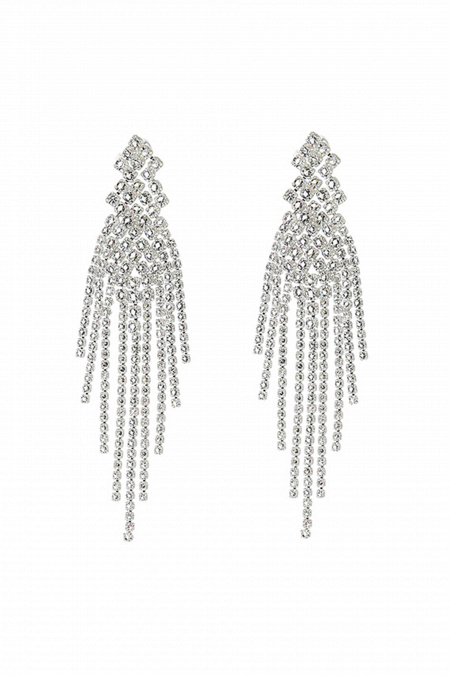Длинные серьги СС007 в стиле водопад, со стразами и геометрическими элементами в форме ромбов, цвет серебро в свадебном салоне Princesse de Paris