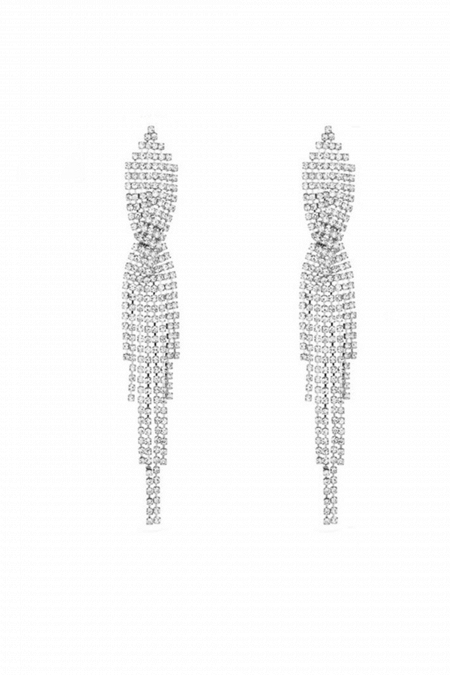 Длинные серьги СС009 в стиле водопад, со стразами и оригинальным дизайном в цвете серебро в свадебном салоне Princesse de Paris