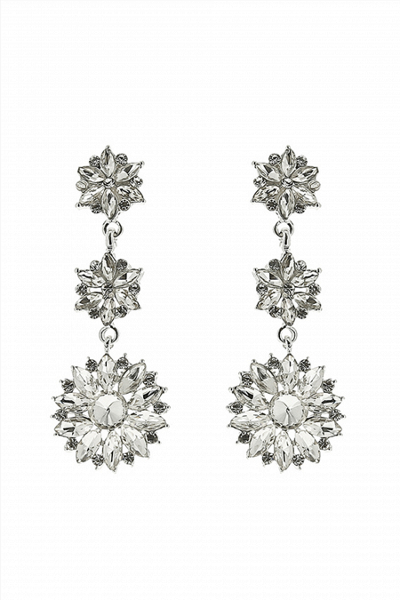 Длинные серьги СС012 оригинальной формы со стразами и фионитами в цвете белое золото в свадебном салоне Princesse de Paris