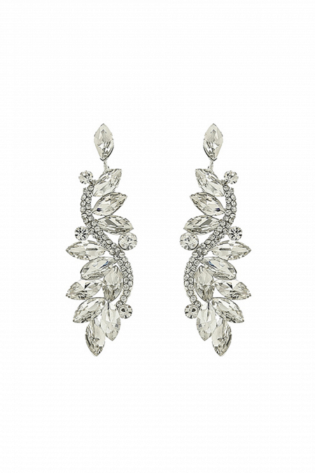 Длинные серьги СС013 оригинальной формы со стразами и фионитами в цвете белое золото в свадебном салоне Princesse de Paris