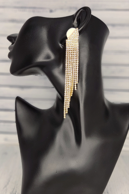 Длинные серьги-водопад SZ02 со стразами, цвет золото купить недорого в салоне Princesse de Paris в СПБ