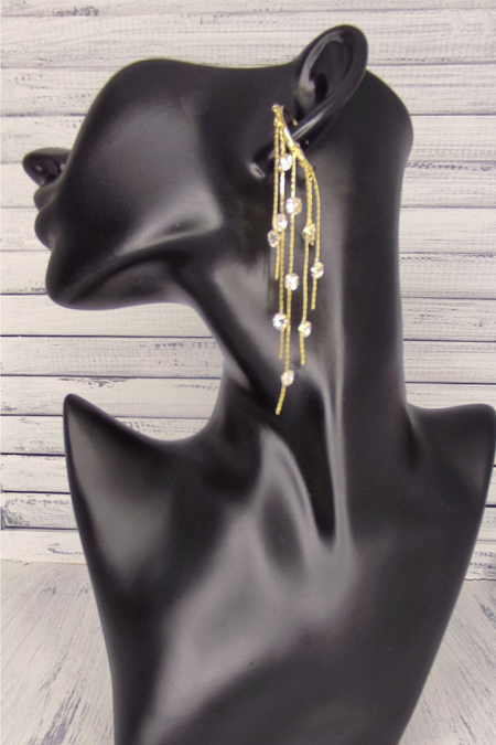 Длинные серьги-водопад SZ04 с горным хрусталем, цвет золото купить недорого в салоне Princesse de Paris в СПБ