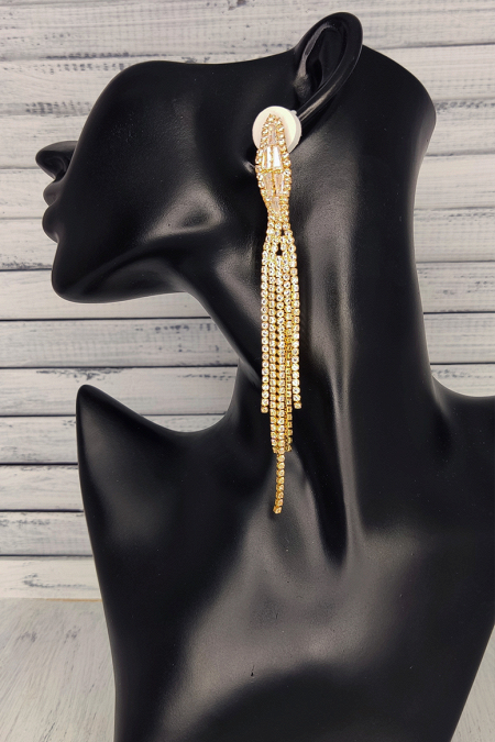 Длинные серьги-водопад SZ05 со стразами и цирконами, цвет золото купить недорого в салоне Princesse de Paris в СПБ