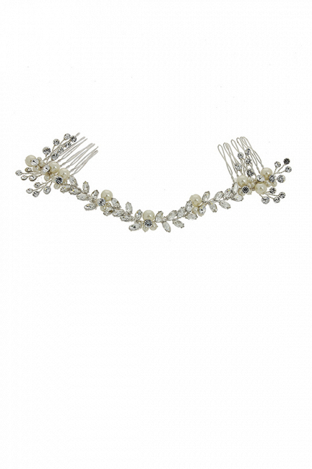Мягкая диадема МД018 с жемчугом и кристаллами, цвет серебро ручная работа в свадебном салоне Princesse de Paris