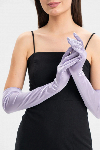 Длинные атласные оперные перчатки темно-синего цвета для создания эффектного вечернего образа купить в салоне Princesse de Paris в СПБ.