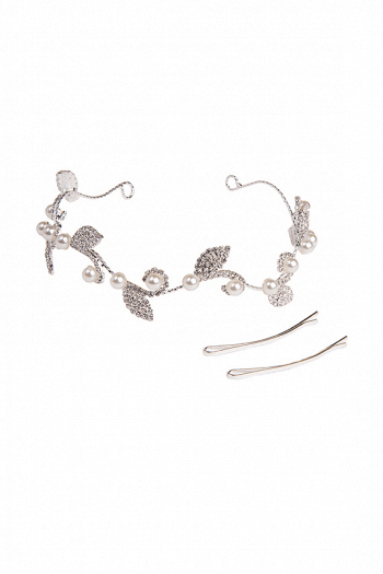 Мягкая диадема МД007 с жемчугом и кристаллами, цвет серебро ручная работа в свадебном салоне Princesse de Paris