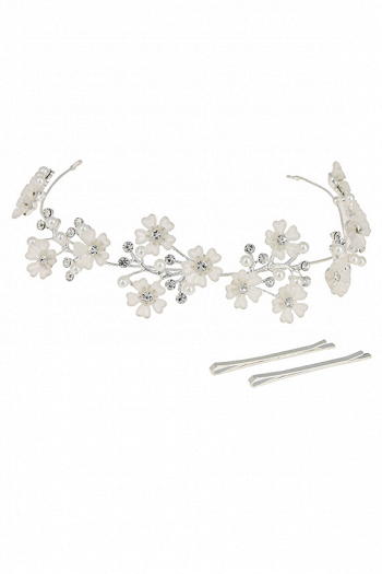 Мягкая диадема МД010 с жемчугом и кристаллами, цвет серебро ручная работа в свадебном салоне Princesse de Paris