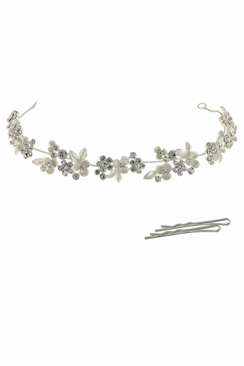 Мягкая диадема МД016 со стразами и цветами из полимерной глины, цвет серебро ручная работа в свадебном салоне Princesse de Paris