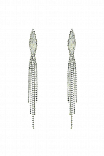 Длинные серьги СС002 со стразами и цирконами в стиле водопад, цвет серебро в свадебном салоне Princesse de Paris