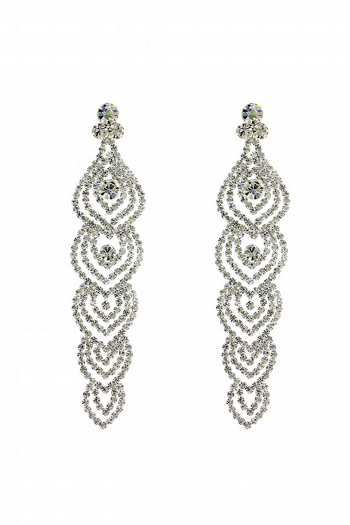 Длинные серьги СС004 со стразами и фионитами, цвет серебро в свадебном салоне Princesse de Paris
