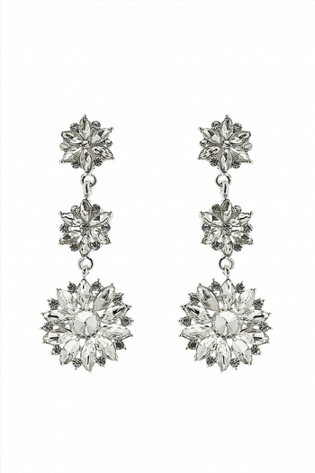 Длинные серьги СС012 оригинальной формы со стразами и фионитами в цвете белое золото в свадебном салоне Princesse de Paris