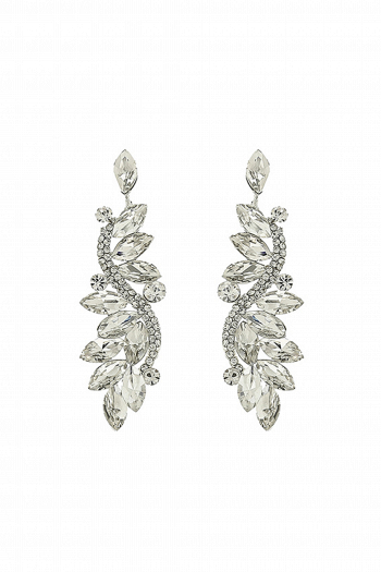 Длинные серьги СС013 оригинальной формы со стразами и фионитами в цвете белое золото в свадебном салоне Princesse de Paris