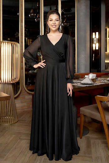 Длинное вечернее платье КЛАССИКА лавандовое с рукавами и разрезом на выпускной, для мамы и гостей на свадьбу,на Новогодний корпоратив купить недорого в салоне Princesse e Paris в СПБ.