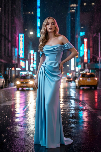 Силуэтное длинное вечернее платье ЛАКИ рыбка русалка голубое по фигуре на выпускной купить недорого в СПБ.