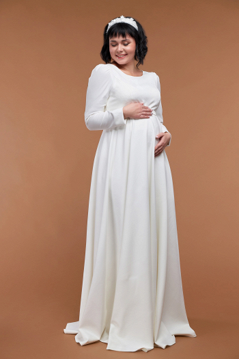  Свадебное платье для беременных ВАЛЕРИ - легкое, удобное, без жесткого корсета, из натуральных тканей, с длинными рукавами купить недорого  в свадебном салоне Princesse de Paris