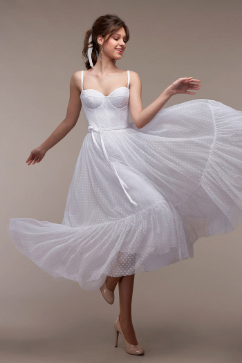 Свадебное платье Виола миди- легкое, удобное, простое в горошек, непышное в свадебном салоне Princesse de Paris СПБ