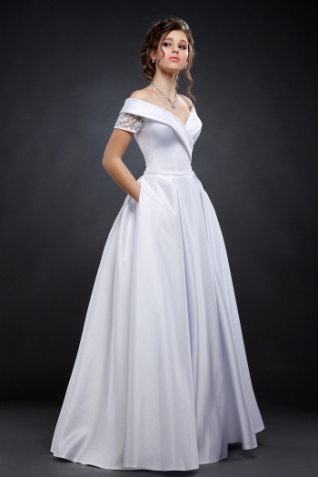 Свадебное платье ГРЕЙС lux - атлас, открытые плечи, карманы, стильное, непышное. Свадебный салон Princesse de Paris