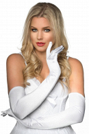 Длинные атласные оперные перчатки белого молочного цвета для создания эффектного вечернего или свадебного образа купить в салоне Princesse de Paris в СПБ.