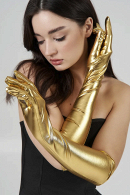 Длинные атласные оперные перчатки золотого цвета для создания эффектного вечернего образа купить в салоне Princesse de Paris в СПБ.