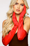 Длинные атласные оперные перчатки красного цвета для создания эффектного вечернего образа купить в салоне Princesse de Paris в СПБ.