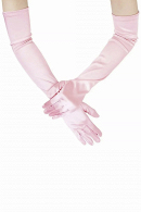 Длинные атласные оперные перчатки розового цвета для создания эффектного вечернего образа на выпускной бал купить в салоне Princesse de Paris в СПБ.