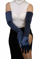 Длинные атласные оперные перчатки темно-синего цвета для создания эффектного вечернего образа купить в салоне Princesse de Paris в СПБ.