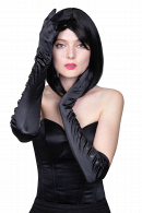 Длинные атласные оперные перчатки черного цвета для создания эффектного вечернего образа купить в салоне Princesse de Paris в СПБ.