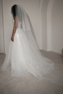 Фата БЛЕСК длинная блестящая двухъярусная цвет белый молочный купить в СПБ.