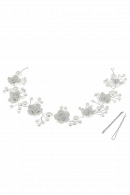 Мягкая диадема МД003 с жемчугом  и полимерными розочками, цвет серебро ручная работа в свадебном салоне Princesse de Paris