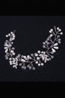 Мягкая диадема МД004 с жемчугом и кристаллами, цвет серебро ручная работа в свадебном салоне Princesse de Paris