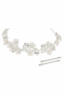 Мягкая диадема МД011 с жемчугом и кристаллами, цвет серебро ручная работа в свадебном салоне Princesse de Paris