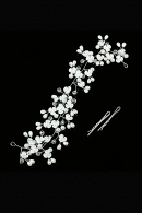 Мягкая диадема МД013 с жемчугом и кристаллами, цвет серебро ручная работа в свадебном салоне Princesse de Paris