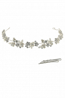 Мягкая диадема МД016 со стразами и цветами из полимерной глины, цвет серебро ручная работа в свадебном салоне Princesse de Paris