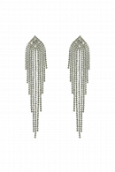 Длинные серьги СС006 в стиле водопад, со стразами и вкраплением цирконов в геометрический элемент в форме ромба, цвет серебро в свадебном салоне Princesse de Paris