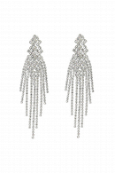 Длинные серьги СС007 в стиле водопад, со стразами и геометрическими элементами в форме ромбов, цвет серебро в свадебном салоне Princesse de Paris