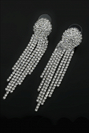 Длинные серьги СС008 в стиле водопад, со стразами и геометрическими элементами в форме круга, цвет белое золото в свадебном салоне Princesse de Paris