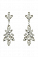 Длинные серьги СС015 с крупными стразами и фионитами , в форме раскрытого цветка лотоса, в благородном цвете белое золото в свадебном салоне Princesse de Paris