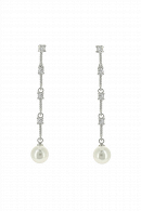 Длинные серьги СС017 - имитация протяжек, состоящие из дорожки с сияющими стразами, увенчанной жемчужиной в свадебном салоне Princesse de Paris