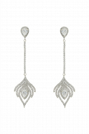 Длинные серьги СС005 оригинальной формы с элементом в виде полу-распустившегося лотоса со стразами и цирконом,  покрытие - белое золото 18 К в свадебном салоне Princesse de Paris