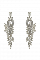 Длинные серьги СС020 оригинальной формы в виде экзотической лианы из страз с листьями из фионитов, цвет -  белое золото в свадебном салоне Princesse de Paris