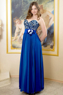 Длинное корсетное вечернее платье из шифона с открытыми плечами БЛЕСК цвет синий купить недорого в салоне Princesse de Paris в СПБ.