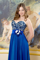 Длинное корсетное вечернее платье из шифона с открытыми плечами БЛЕСК цвет синий купить недорого в салоне Princesse de Paris в СПБ.