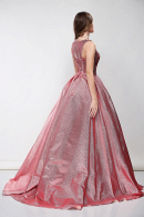 Пышное длинное вечернее платье Валенсия парча красный-серебро. Свадебный салон Princesse de Paris СПБ
